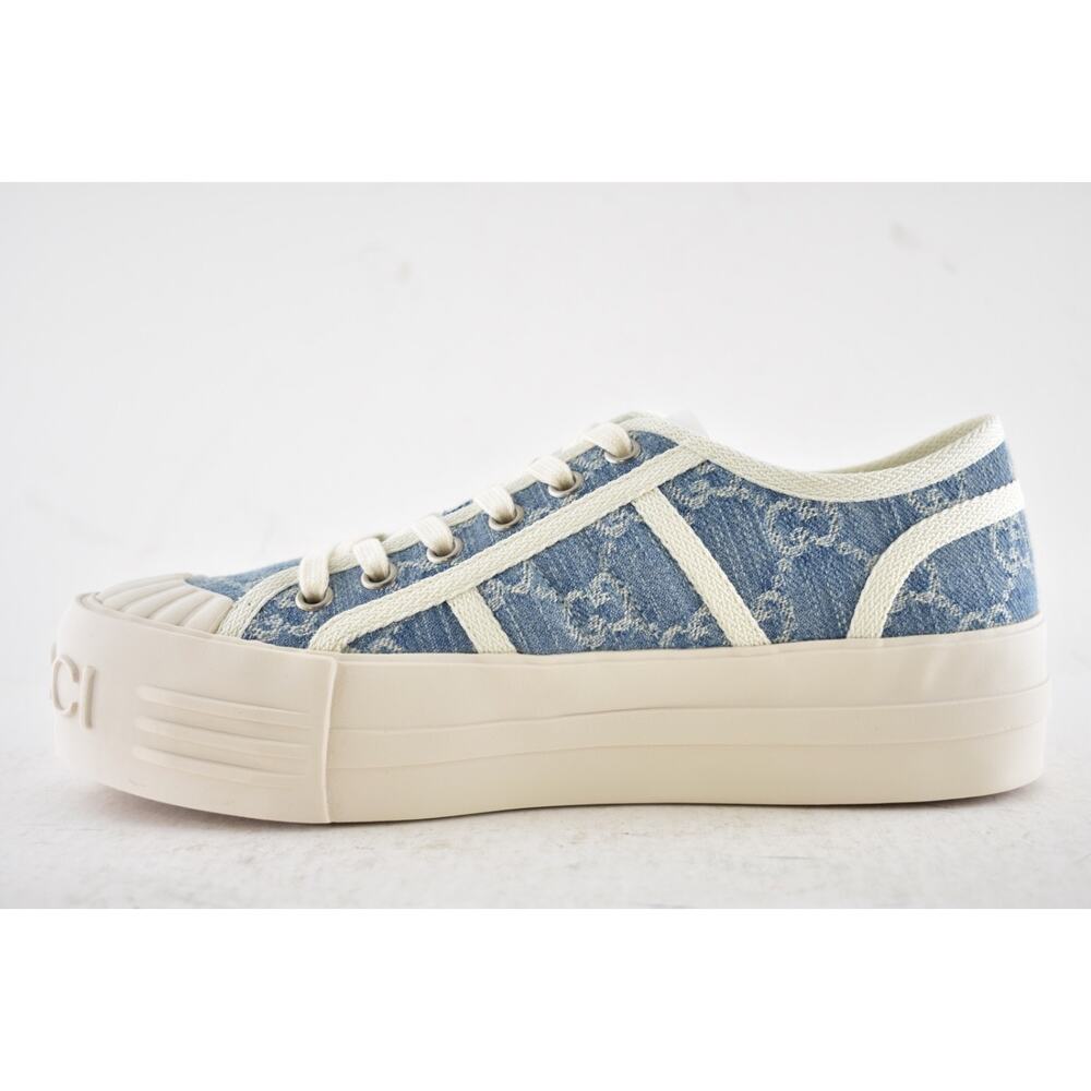 Gucci Chunky Monogram GG Logo Blue Denim Flat Low Top Platform Sneakers 36.5 - Picture 14 of 16